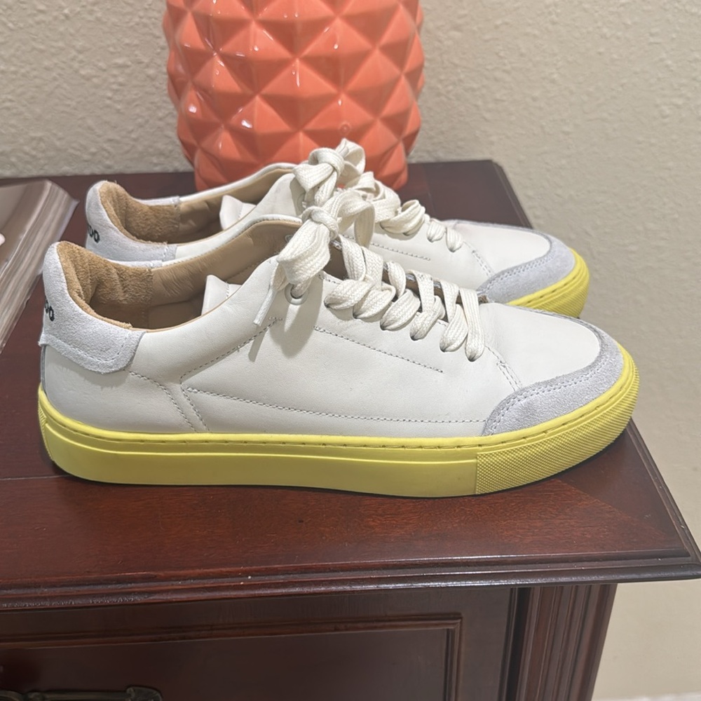 Hirundo Leather Sneakers Lemon Yellow Sole Portugal Made Sz 38 EUR 7.5 US
